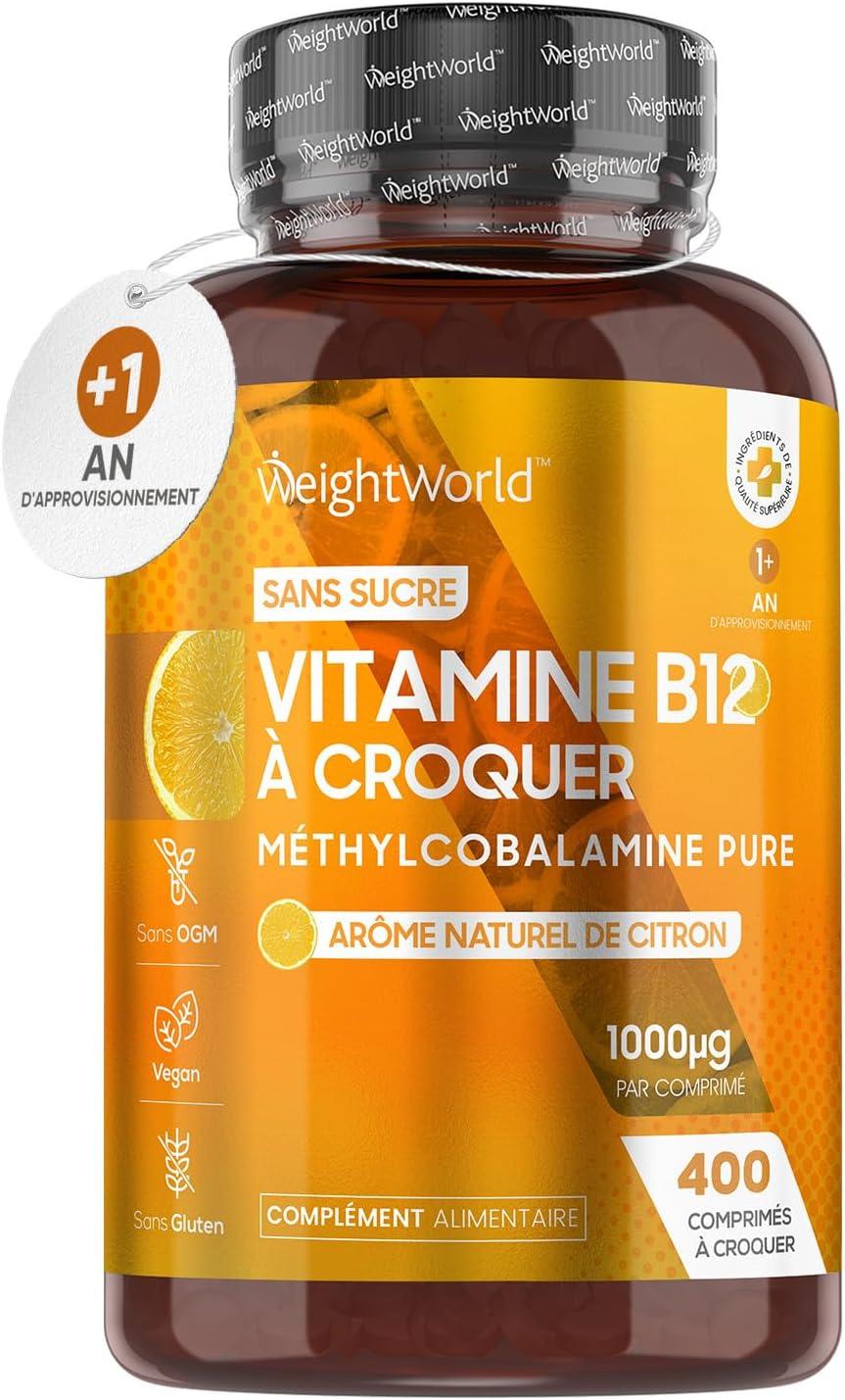 Vitamine B12 Méthylcobalamine 1000mcg - 400 Comprimés à Croquer Goût Citron - Végan - WeightWorld
